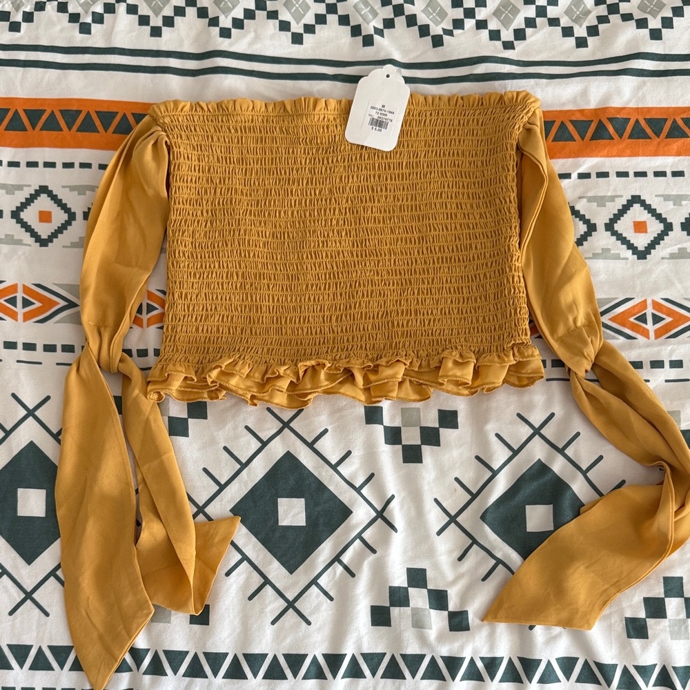 Love Tree Mustard Smocked Crop Top